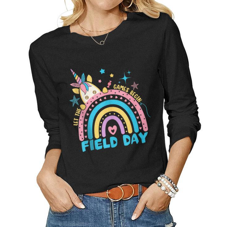 Let The Games Begin Field Day Cute Unicorn Rainbow Women Long Sleeve T-shirt