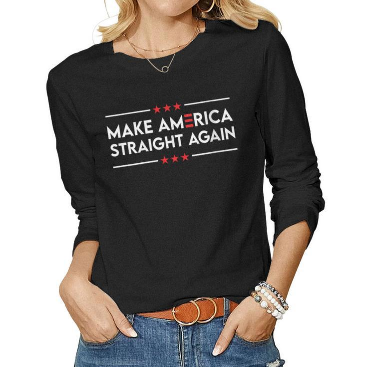 Masa Make America Straight Again American Flag Vintage Women Long Sleeve T-shirt