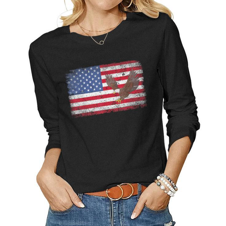 Patriotic Eagle 4Th Of July Usa American Flag Men Women Kids  Women Graphic Long Sleeve T-shirt