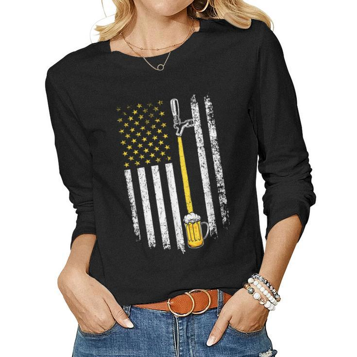 Patriotic Us Flag American Brewery Craft Beer Funny Men Women Graphic Long Sleeve T-shirt
