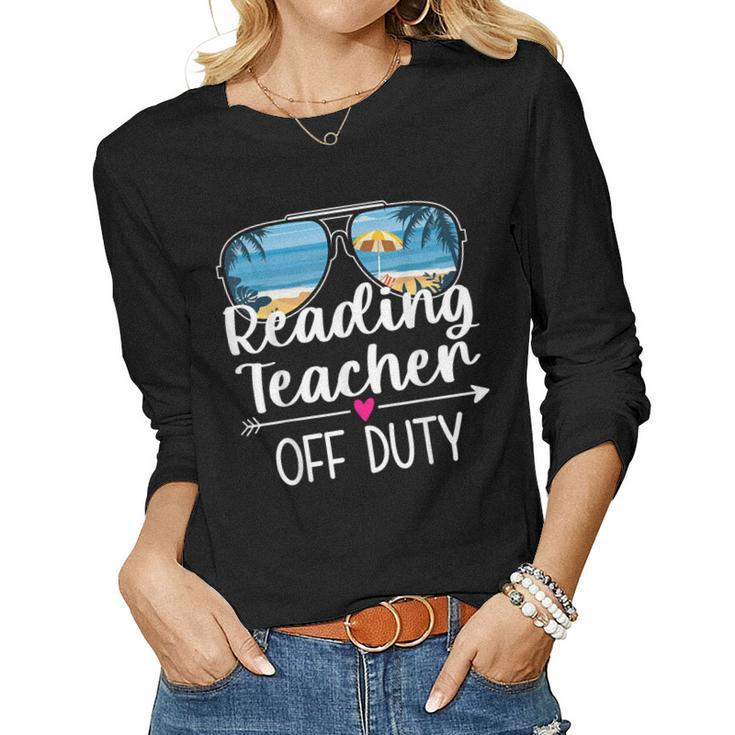 Reading Teacher Off Duty Sunglasses Palm Tree Beach Sunset Women Graphic Long Sleeve T-shirt