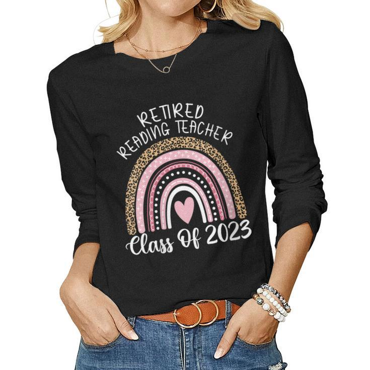Retired Reading Teacher Class Of 2023 Leopard Rainbow Women Long Sleeve T-shirt