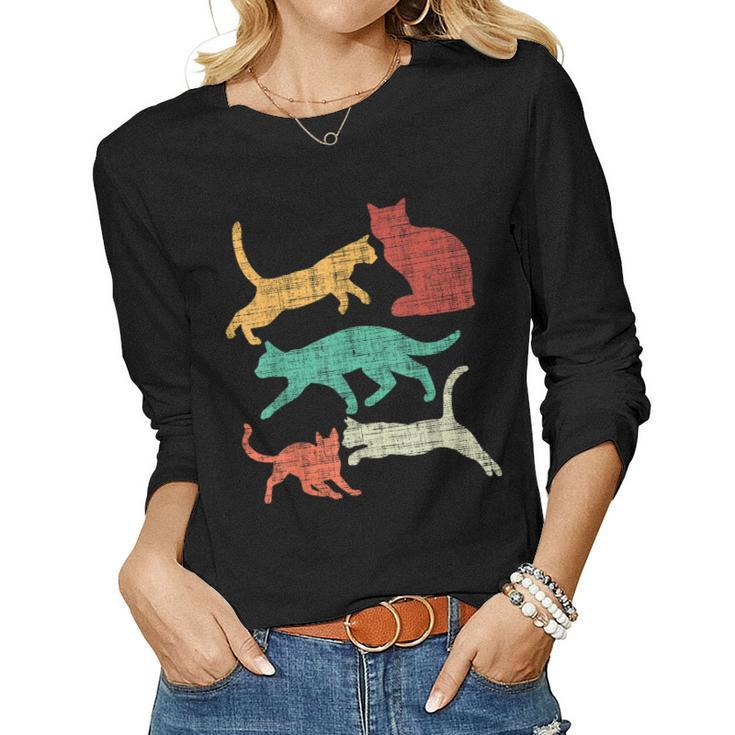 Retro Cat Lover Vintage Cat Lovers For Cat Mom & Dad Women Long Sleeve T-shirt