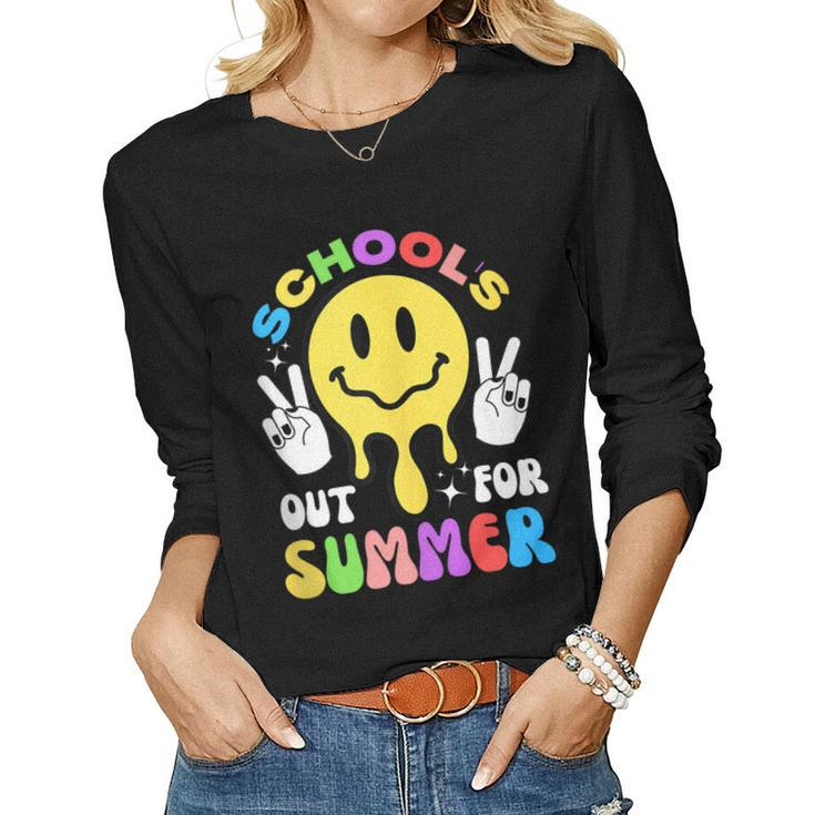 Smile Face Teacher Last Day Of School Schools Out For Summer Women Long Sleeve T-shirt