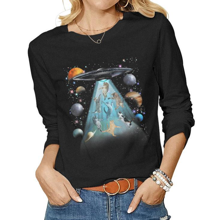 Space Cat Galaxy Cat For Cat Dad Cat Mom Cat Lover Women Long Sleeve T-shirt