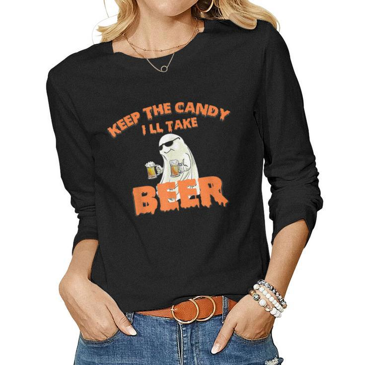 Spooky Ghost Beer Lover Halloween Creature Monster Gift Gift For Women Women Graphic Long Sleeve T-shirt