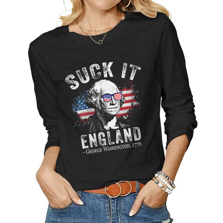 Suck It England Funny 4Th Of July George Washington 1776  Gift For Womens Women Graphic Long Sleeve T-shirt