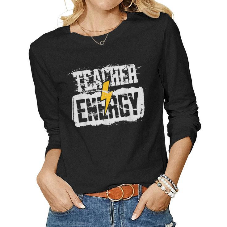 Teacher Energy Retro Elementary New Teacher Back To School Women Long Sleeve T-shirt