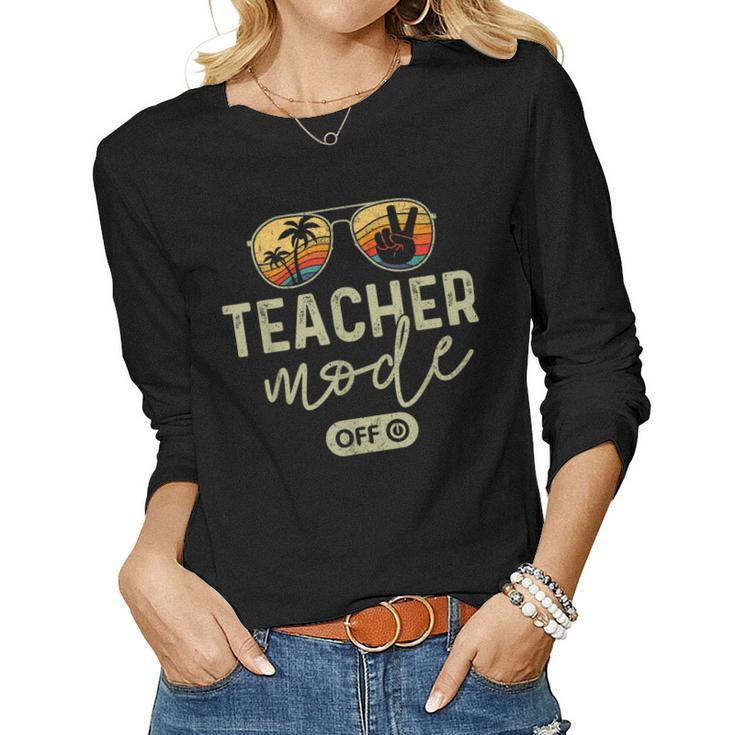 Teacher Mode Off Sunglasses Retro Sunset Summer Vacation Women Graphic Long Sleeve T-shirt