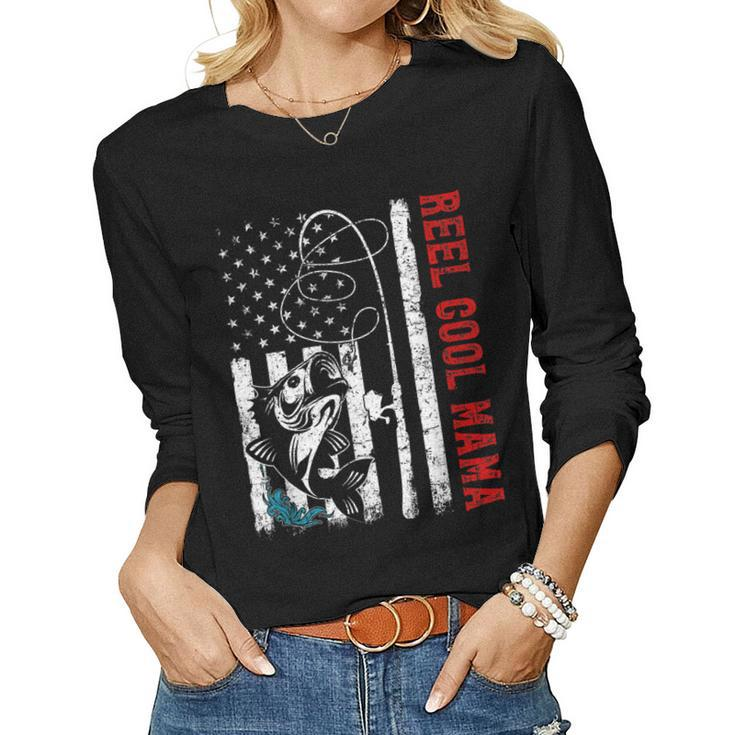 Usa Flag Reel Cool Mama Fishing Fisher Fisherman For Women Women Long Sleeve T-shirt