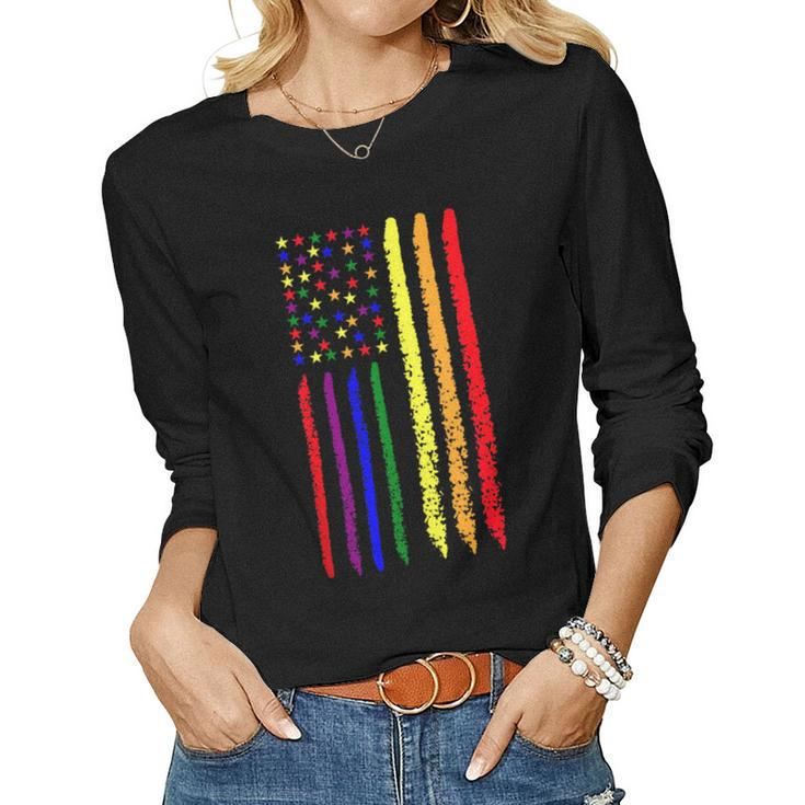 Usa Pride Rainbow Flag Patriotic Pride Love Is Love  Women Graphic Long Sleeve T-shirt
