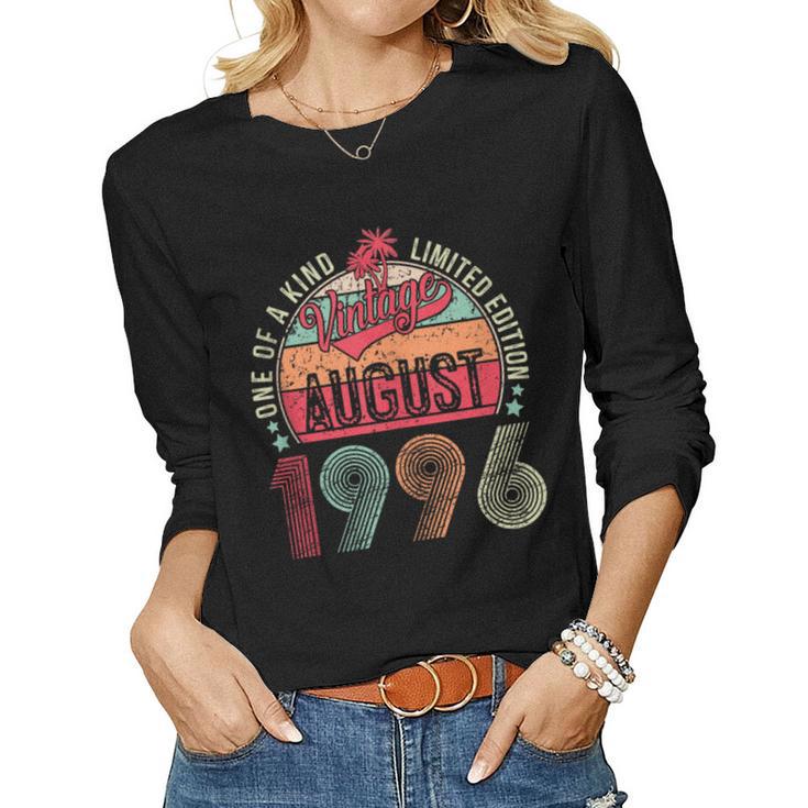 Vintage 27 Years Old August 1996 27Th Birthday Men Women  Women Graphic Long Sleeve T-shirt