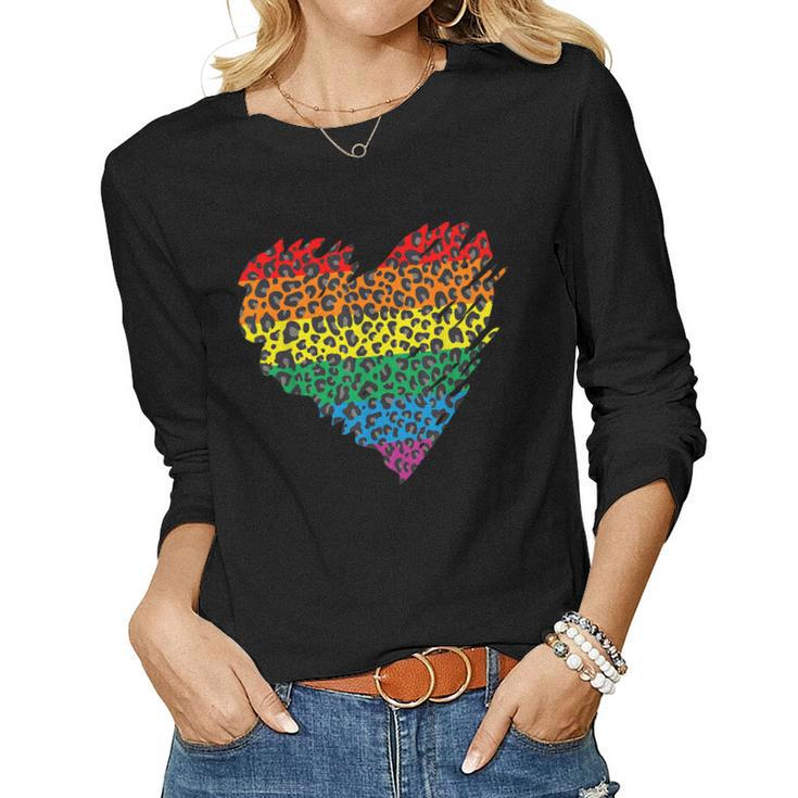 Vintage Leopard Rainbow Women Graphic Long Sleeve T-shirt