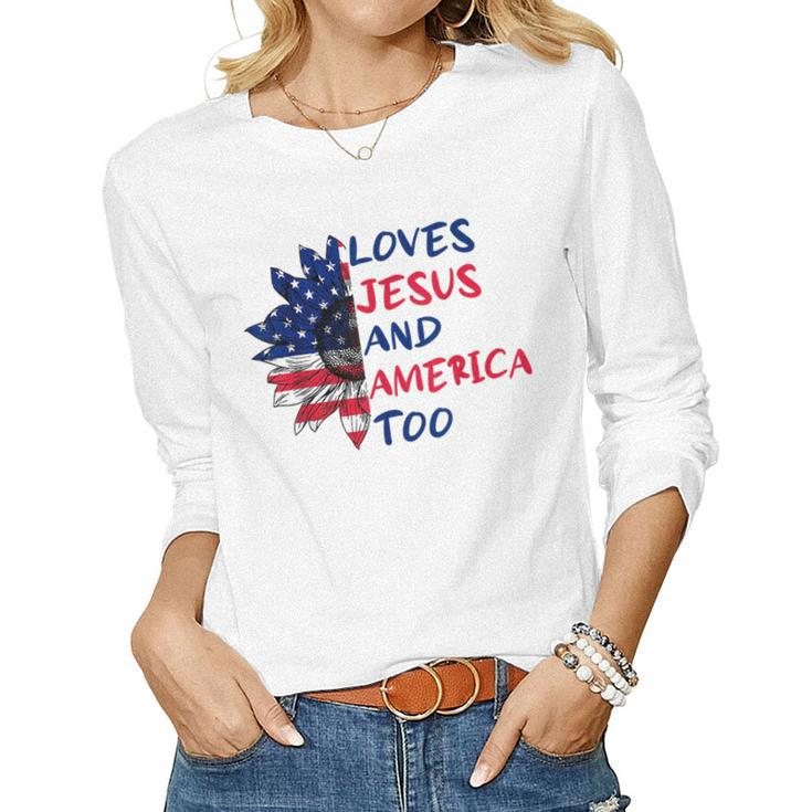 Loves Jesus And America Too Sunflower  Women Graphic Long Sleeve T-shirt