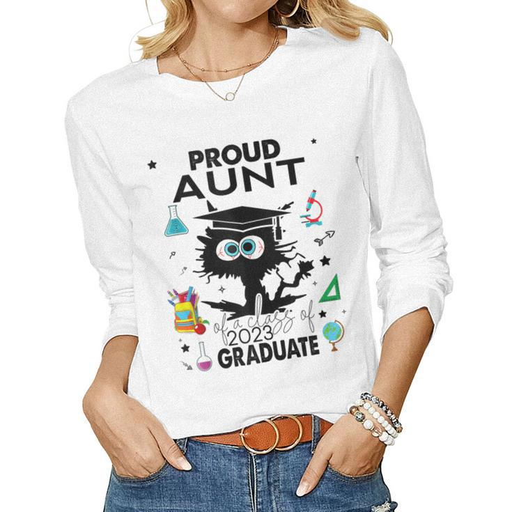 Proud Aunt Of A Class Of 2023 Graduate Cool Black Cat Women Long Sleeve T-shirt