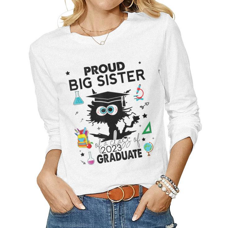 Proud Big Sister Of A Class Of 2023 Graduate Black Cat Women Long Sleeve T-shirt