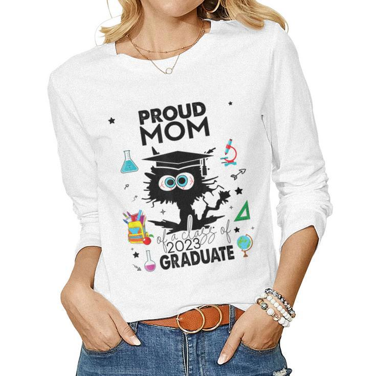 Proud Mom Of A Class Of 2023 Graduate Cool Black Cat Women Long Sleeve T-shirt
