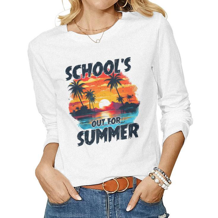 Retro Last Day Of Schools Out For Summer Teacher Boys Girls Women Graphic Long Sleeve T-shirt