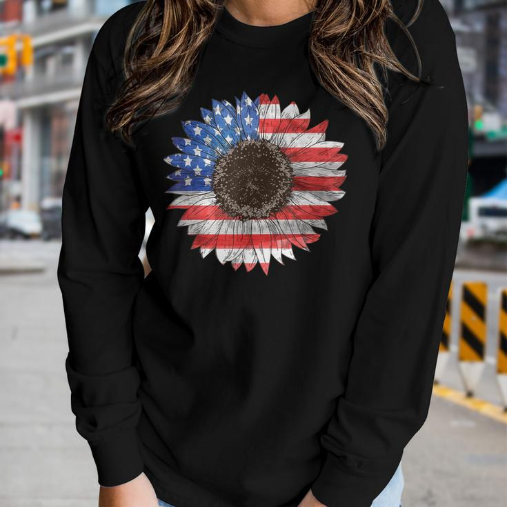 American Flag Sunflower Graphic 4Th Of July Independence Day Women Long Sleeve T-shirt Gifts for Her