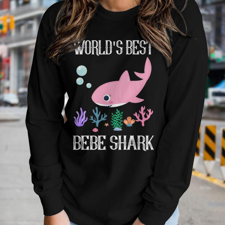 Bebe Grandma Gift Worlds Best Bebe Shark Women Graphic Long Sleeve T-shirt Gifts for Her