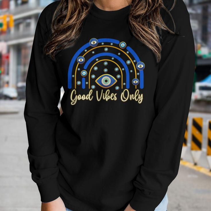 Evil Eye Rainbow Mystical Celestial Good Vibes Only Gift For Women Women Graphic Long Sleeve T-shirt Gifts for Her