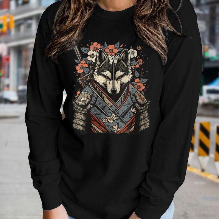 Japanese Samurai Wolf Tattoo Vintage Kawaii Ninja For Women Women Long Sleeve T-shirt Gifts for Her