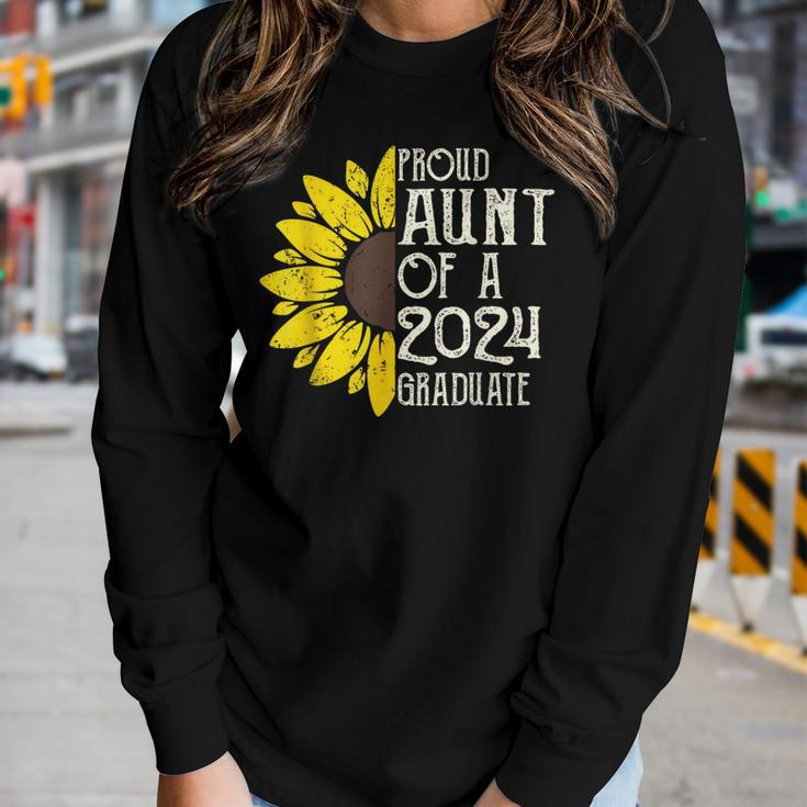 Proud Aunt Of A Class Of 2024 Graduate Sunflower Senior 2024 Women Long Sleeve T-shirt Gifts for Her