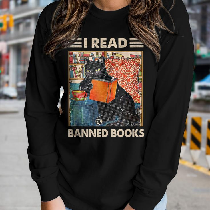 I Read Banned Books Black Cat Reader Bookworm Women Women Long Sleeve T-shirt Gifts for Her
