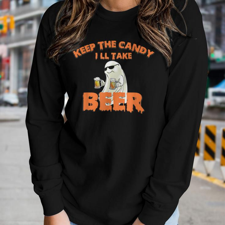 Spooky Ghost Beer Lover Halloween Creature Monster Gift Gift For Women Women Graphic Long Sleeve T-shirt Gifts for Her
