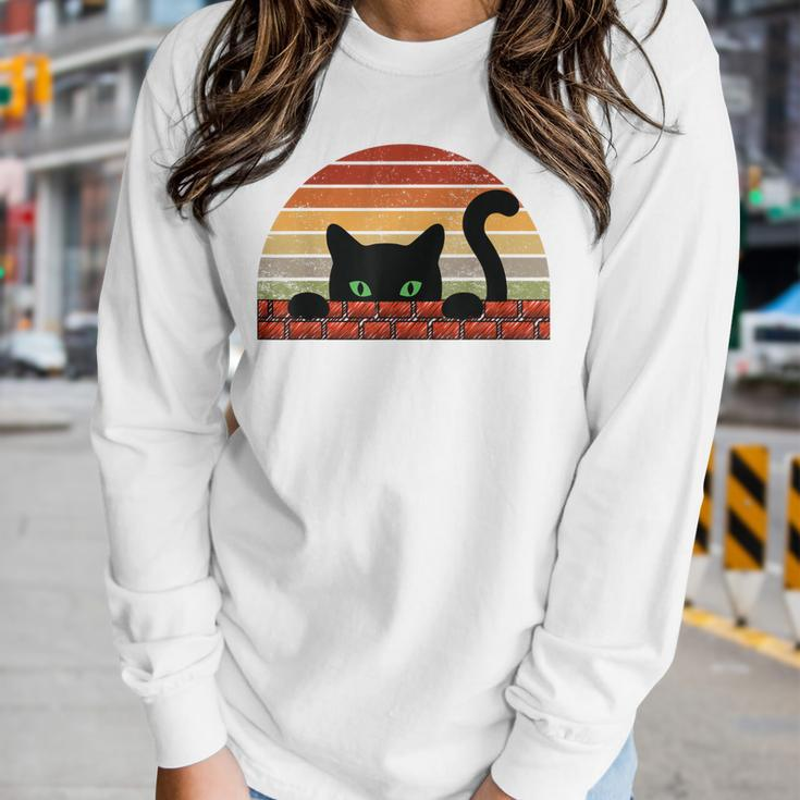 Black Cat Retro For Cat Lovers Cat Mother Cat Mom Cat Dad Women Long Sleeve T-shirt Gifts for Her