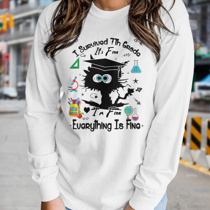 Happy Last Day Of School Black Cat 7Th Grade Graduate Women Long Sleeve T-shirt Gifts for Her