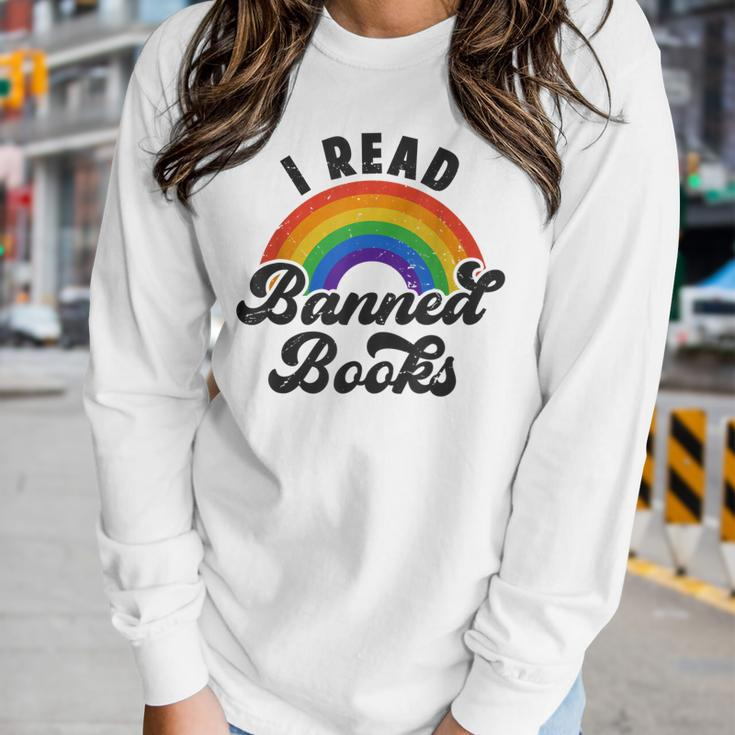 I Read Banned Books Retro Literature Rainbow Reading Vintage Women Long Sleeve T-shirt Gifts for Her
