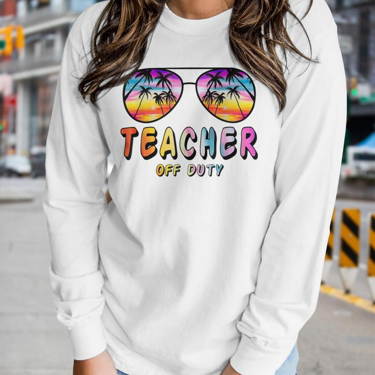 Teacher Off Duty Rainbow Sunglasses Palm Beach End Of School Women Graphic Long Sleeve T-shirt Gifts for Her