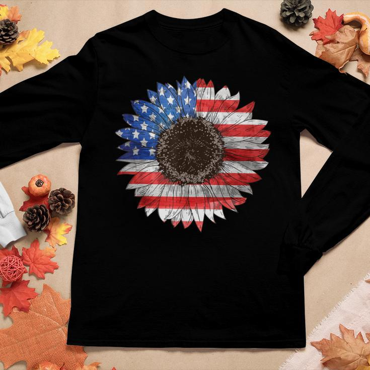 American Flag Sunflower Graphic 4Th Of July Independence Day Women Long Sleeve T-shirt Unique Gifts