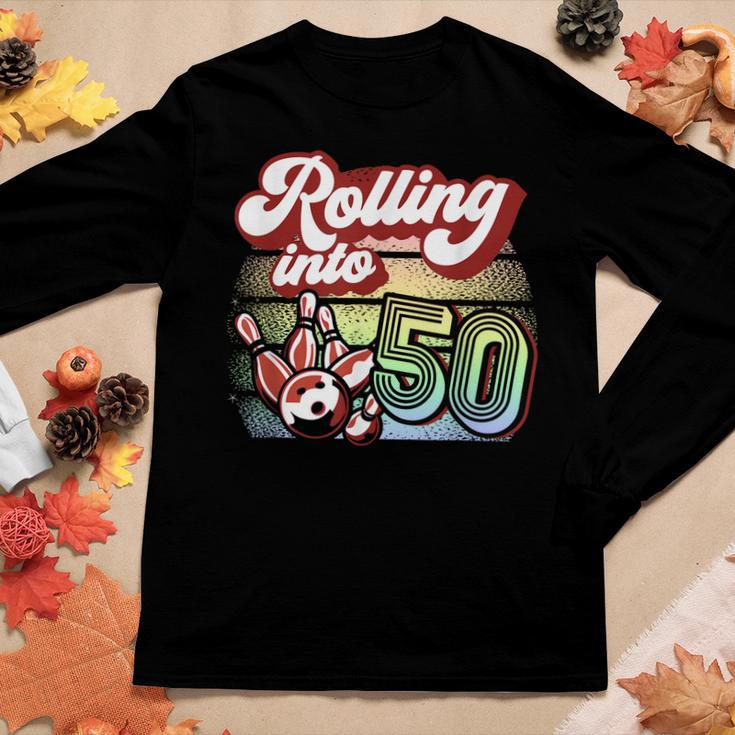 Bowling Party Rolling Into 50 Bowling Birthday Women Graphic Long Sleeve T-shirt Funny Gifts