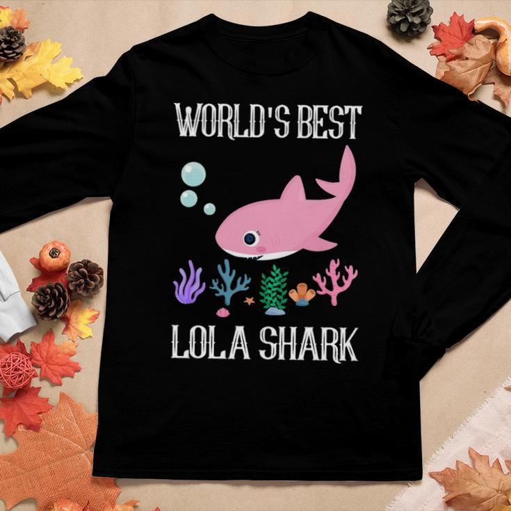 Lola Grandma Gift Worlds Best Lola Shark Women Graphic Long Sleeve T-shirt Funny Gifts