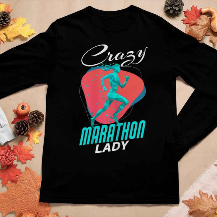 Marathon Funny Crazy Marathon Lady Runner Running  Gift For Womens Women Graphic Long Sleeve T-shirt Personalized Gifts