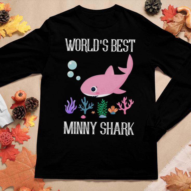 Minny Grandma Gift Worlds Best Minny Shark Women Graphic Long Sleeve T-shirt Funny Gifts