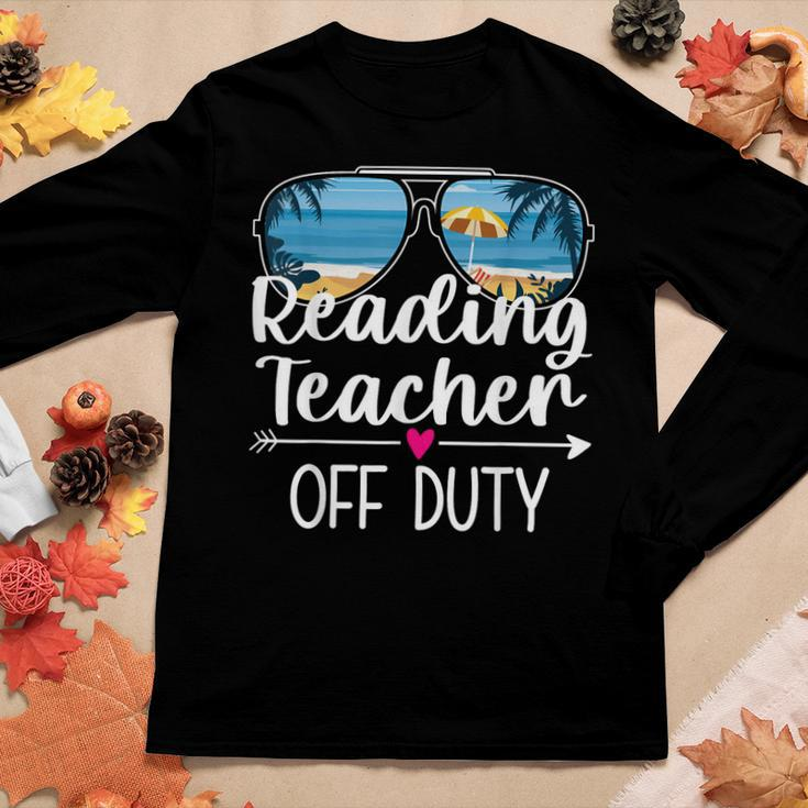 Reading Teacher Off Duty Sunglasses Palm Tree Beach Sunset Women Graphic Long Sleeve T-shirt Personalized Gifts