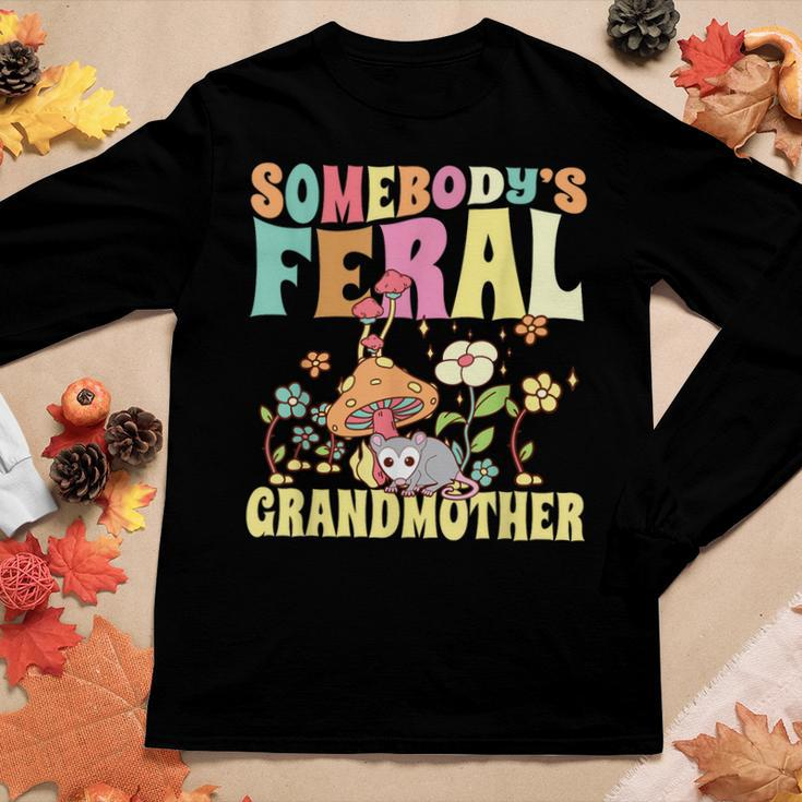 Somebodys Feral Grandmother Wild Family Grandma Opossum Women Graphic Long Sleeve T-shirt Personalized Gifts