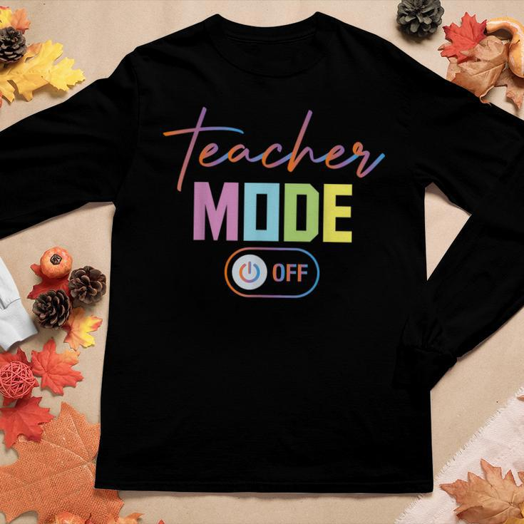 Teacher Mode Off Colors End Of The Year Hello Summer Funny Women Graphic Long Sleeve T-shirt Personalized Gifts