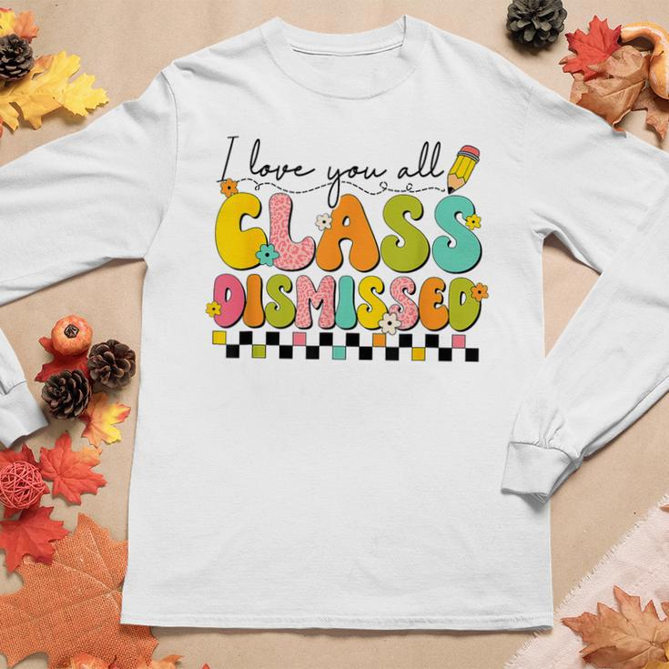 I Love You All Class Dismissed Retro Groovy Teacher Last Day Women Graphic Long Sleeve T-shirt Personalized Gifts