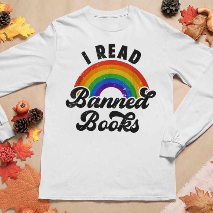 I Read Banned Books Retro Literature Rainbow Reading Vintage Women Long Sleeve T-shirt Unique Gifts