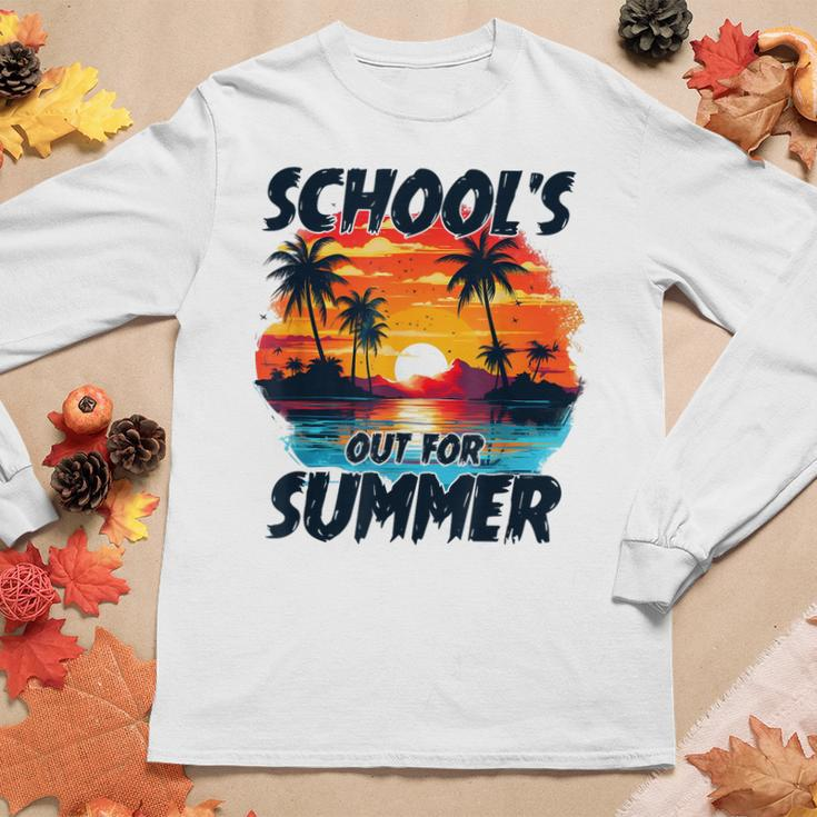 Retro Last Day Of Schools Out For Summer Teacher Boys Girls Women Graphic Long Sleeve T-shirt Funny Gifts