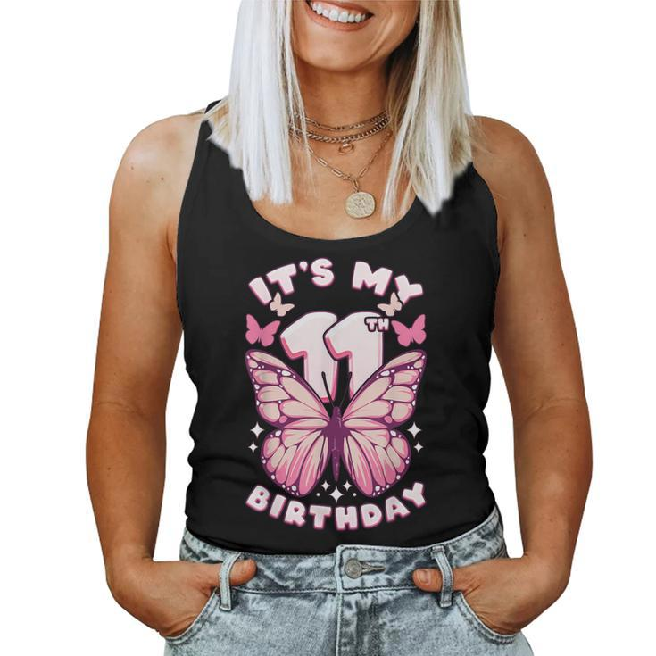11Th Birthday Girl 11 Years Butterflies And Number 11 Women Tank Top