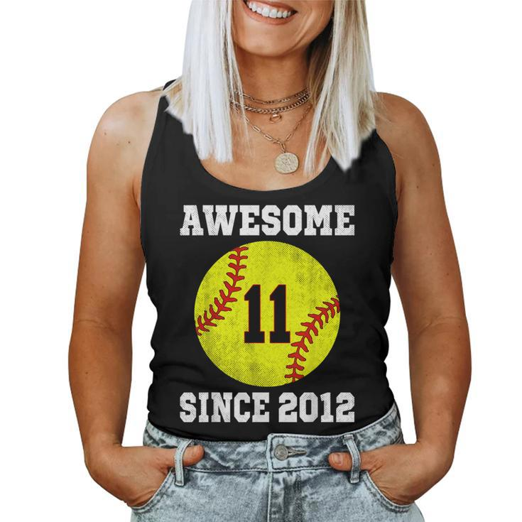 11Th Birthday Girl Softball Lover 11 Years Old Vintage  Women Tank Top Weekend Graphic