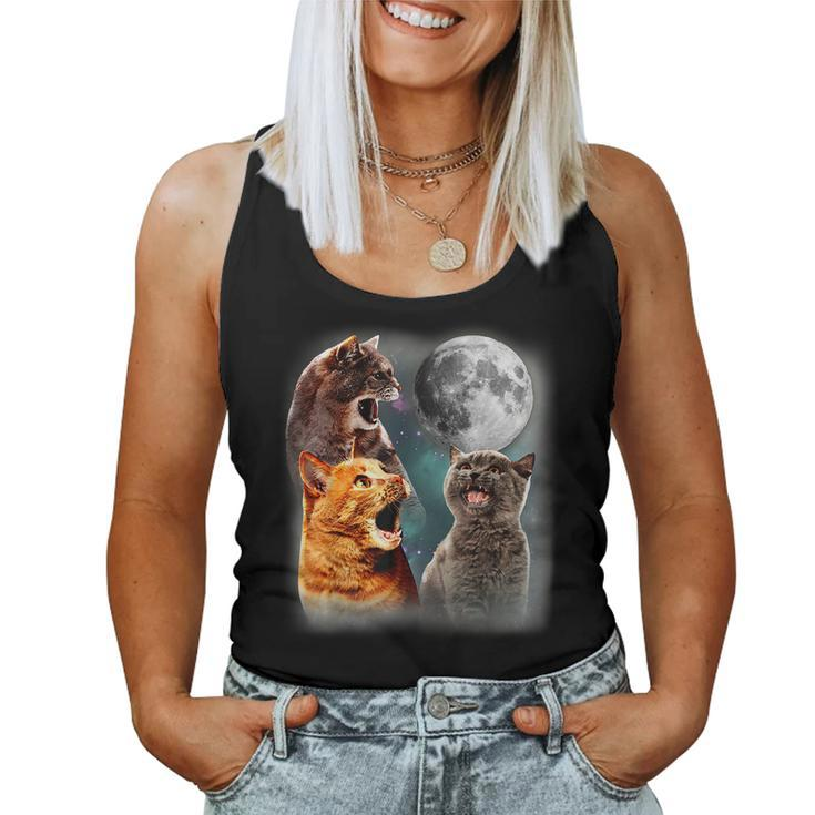 3 Cat Moon Howling Cat Head For Cat Lover Cat Dad Cat Mom Women Tank Top Weekend Graphic