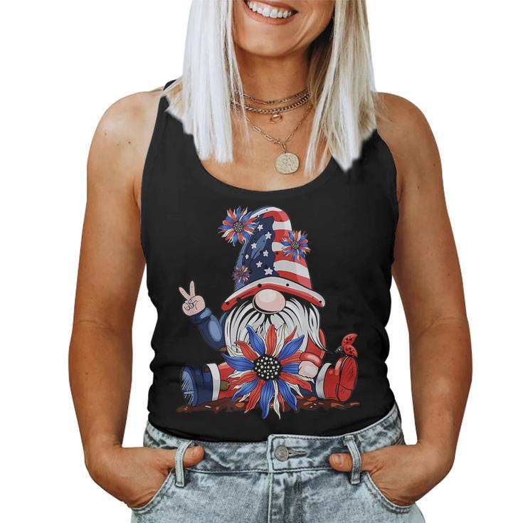 4Th Of July American Flag Patriotic Gnome With Sunflower Women Tank Top