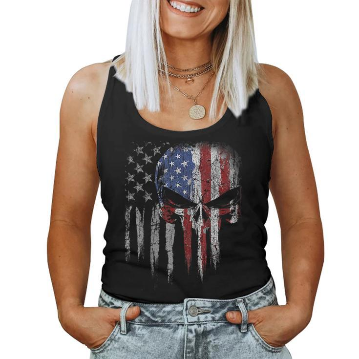 4Th Of July For Women Men American Flag Skull Skeleton Women Tank Top