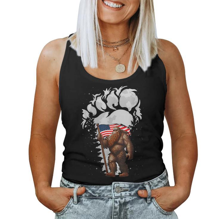 4Th Of July Bigfoot Sasquatch Holding Us American Flag Women Tank Top